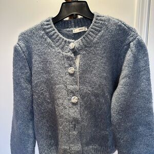 Mango Heathered Blue Button-Up Cardigan